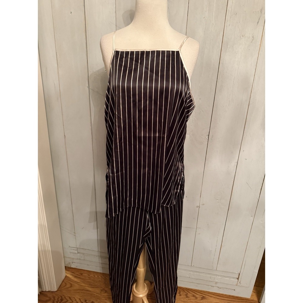 Nicole Miller New York Womens Pajama Set Stripe Silky Long Tank Sz- XL NWT